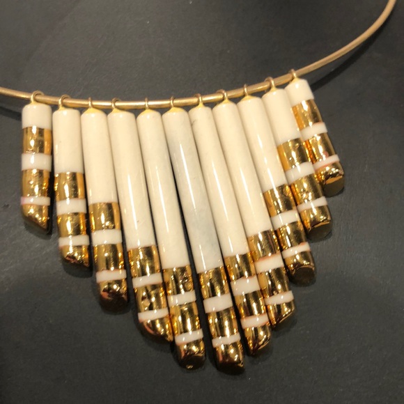 Vintage boho necklace gold ceramic - Picture 2 of 6